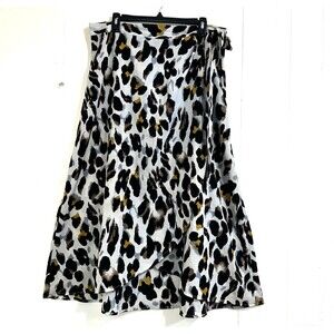 Newchoice Animal Print Wrap Skirt Women Size XL Black White Grey Leopard Tie